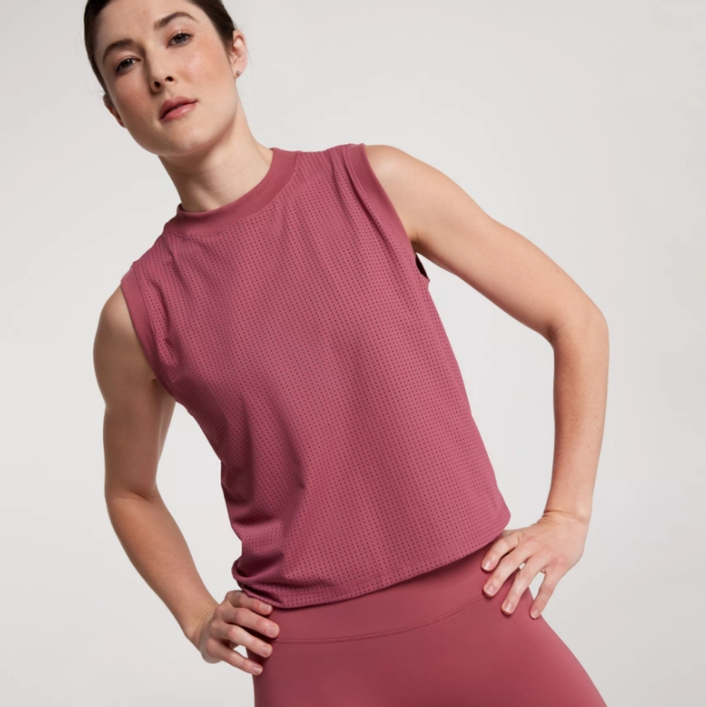 CALIA Open Mesh Mock Neck Tank